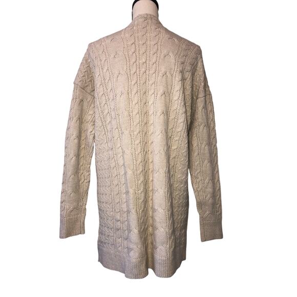 Cardigan Sweater Size M Cable Knit Beige Oatmeal Open Front Neutral Coastal - Picture 3 of 7